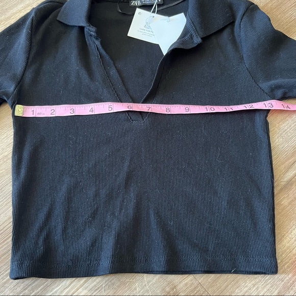 Zara Black Cropped Polo Top - Picture 5 of 8